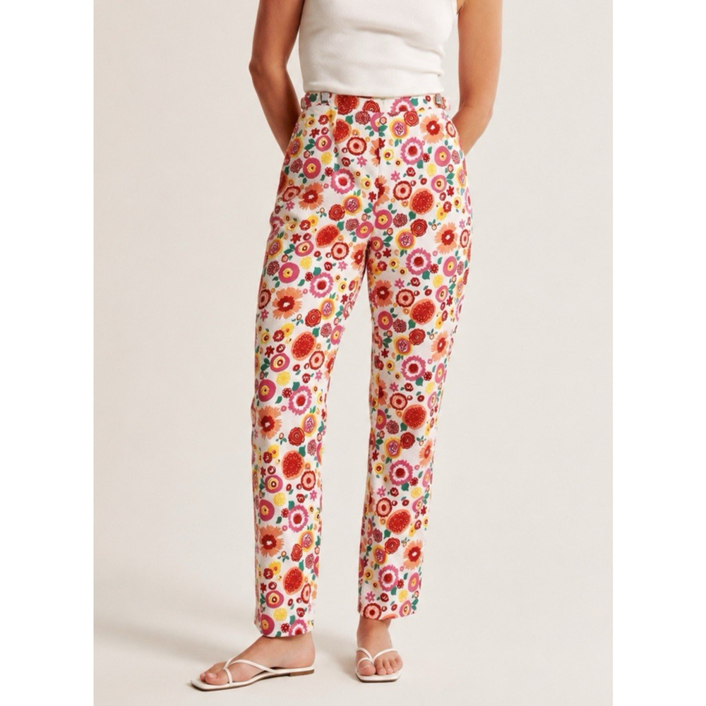 Vintage 90s Vertigo Paris Pants Women’s L 100% Cotton Side Zip Floral France